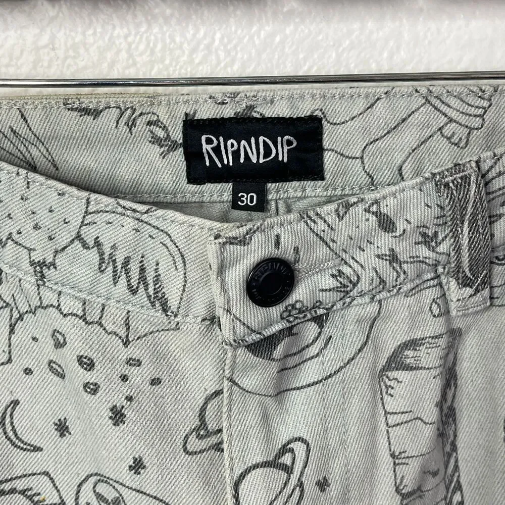 RipNDip Gray Doodle Print Jeans Unisex‎ Size 30